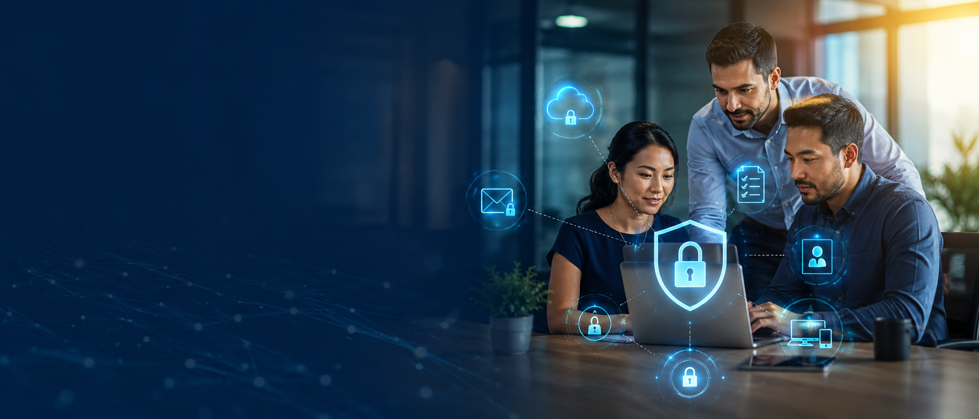 Small business team reviewing cybersecurity controls for cyber insurance readiness
