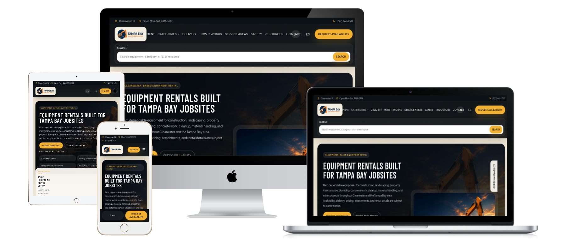Tampa Bay Equipment Rental website preview across multiple devices